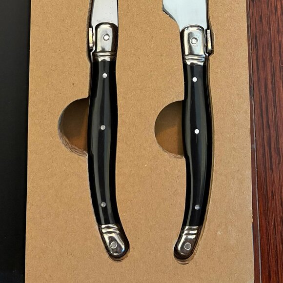 Luxury Carving Set: Porterhouse Steak Knife & Fork | Black Handle Laguiole Style - Picture 4 of 5